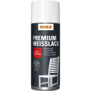 OBI Premium Weißlack Spray, hochglänzend, 400ml. Buntlack-Spray für Innen- und Außenbereich.