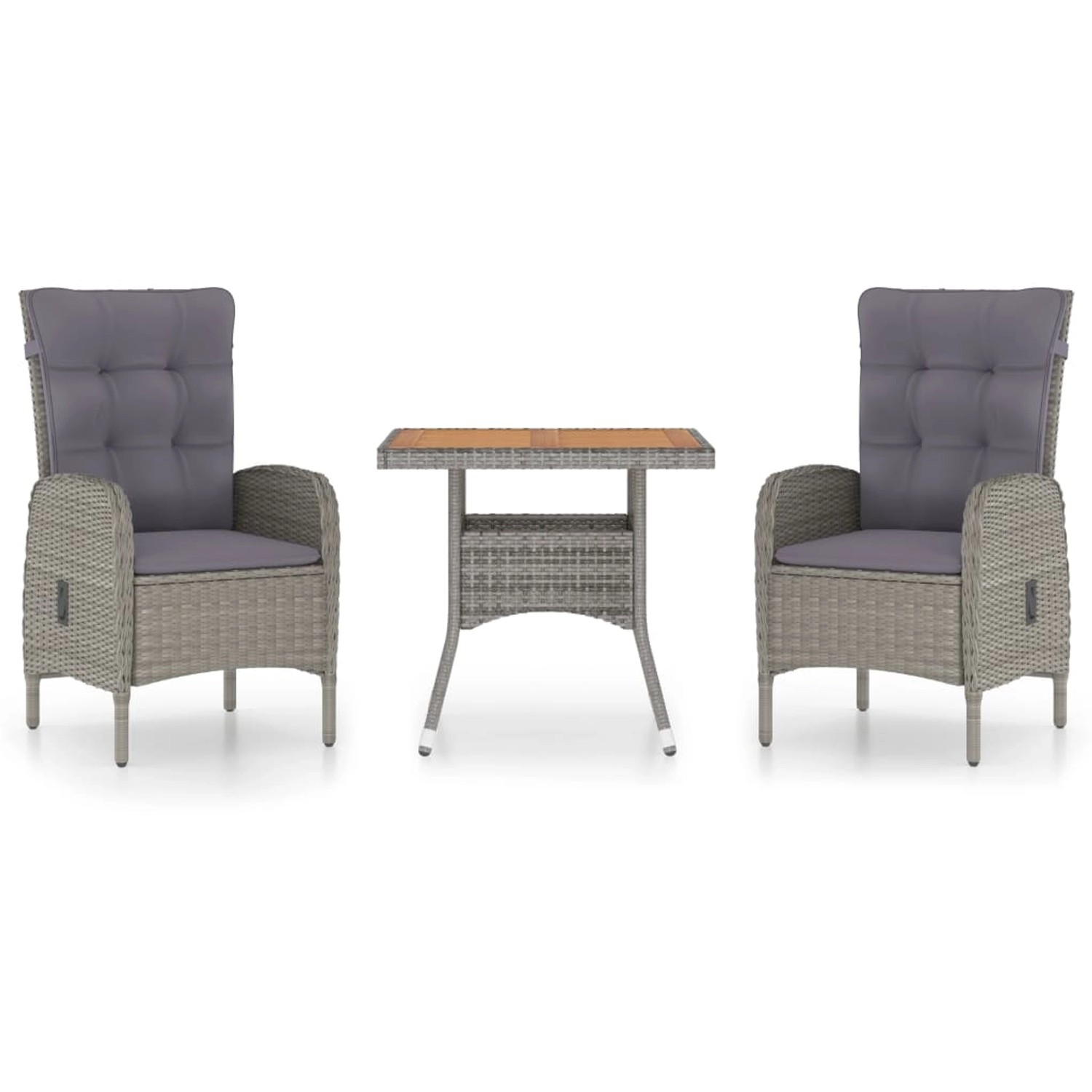 vidaXL 3-Tlg Garten-Essgruppe Poly Rattan und Akazienholz Grau 3058523