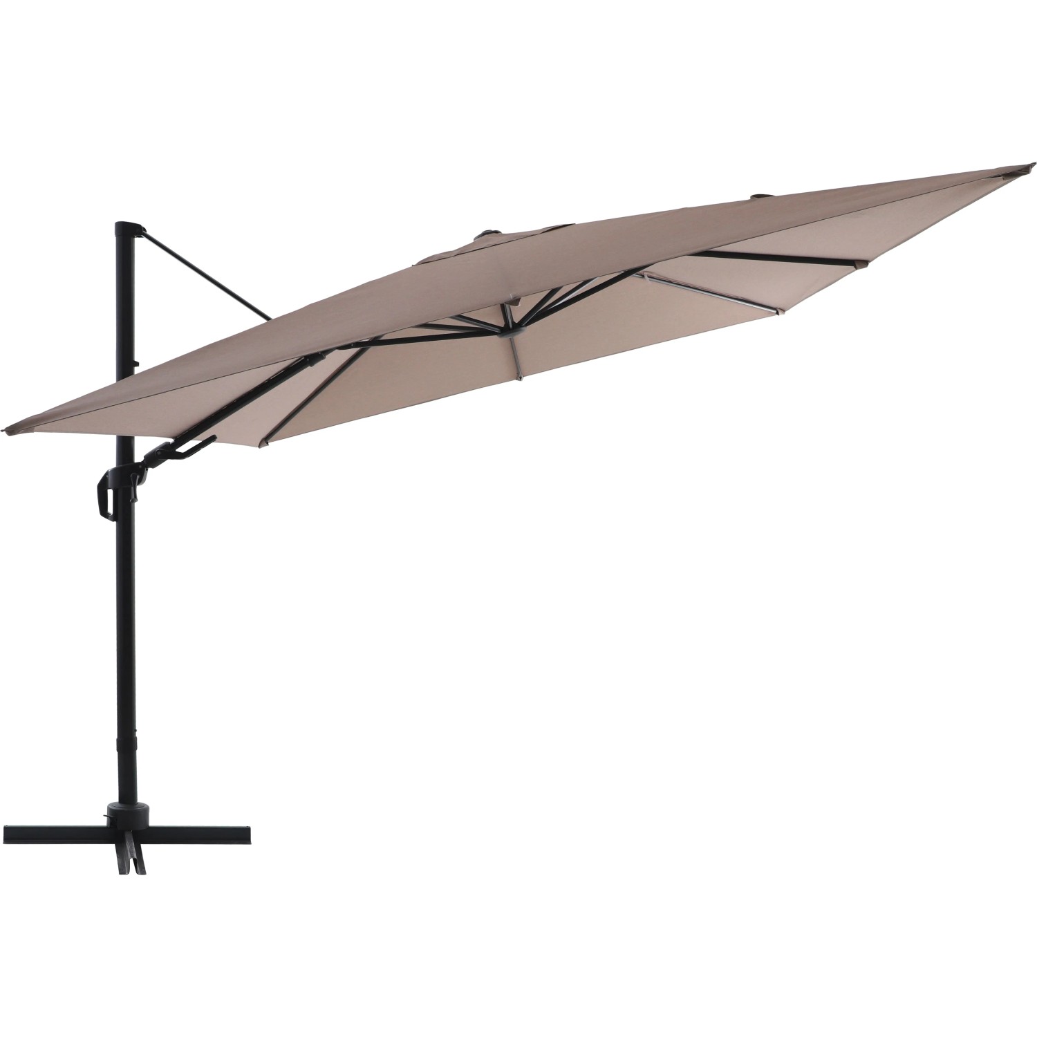 Beiger Ampelschirm Bonbeach, 299 cm, mit Kurbel und Neigungsfunktion für Garten oder Balkon.