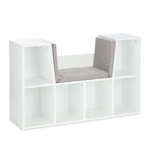 Relaxdays Bücherregal MDF Weiß Grau mit Sitzkissen 63 cm x 103 cm x 30 cm 19 kg