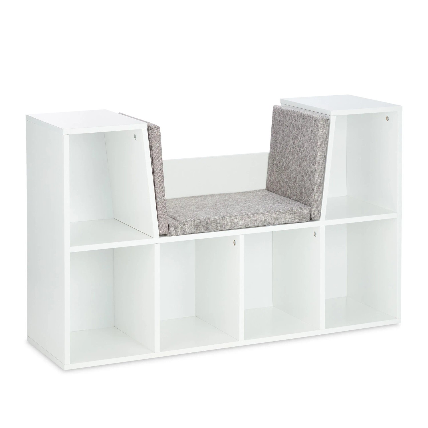 Relaxdays Bücherregal MDF Weiß Grau mit Sitzkissen 63 cm x 103 cm x 30 cm 19 kg