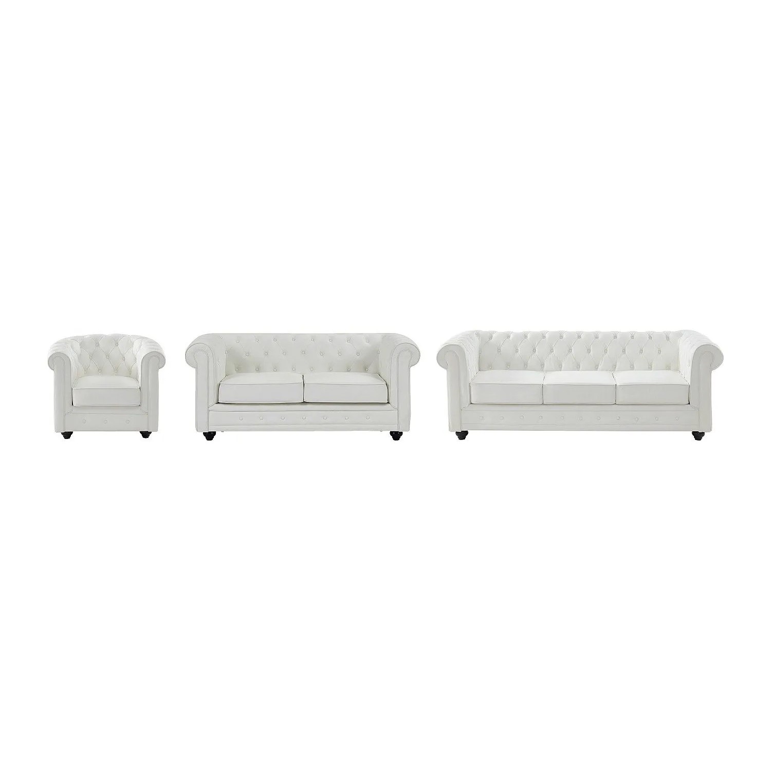Vente-unique Couchgarnitur Mit Sessel Chesterfield Weiß 165 cm  82 cm  205 cm