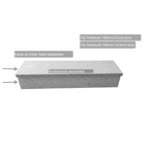 Pedras Salgadas Außentreppenbelag, geflammter Granit, 100cm breit, Set aus Tritt- und Setzstufen.