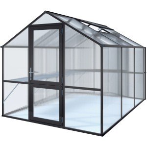 KGT Gewächshaus Rose, anthrazitgrau, 7,53 m², mit Tür und Dachfenster für Pflanzenzucht.