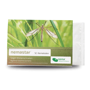 e-nema nemastar Nematoden gegen Wiesenschnaken und Maulwurfsgrillen, Packung mit Nematoden.