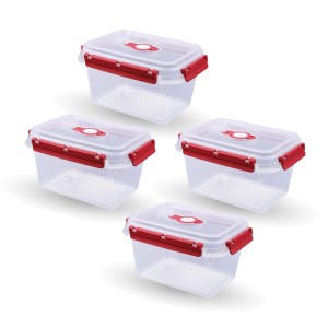 4er-Pack Bestlivings Frischhalteboxen, 1,5L, rote Details, ideal als Lunchboxen.