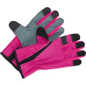 Pinke Floristikhandschuhe mit PVC-Benoppung, Größe 7, für Garten- und Blumenpflege.