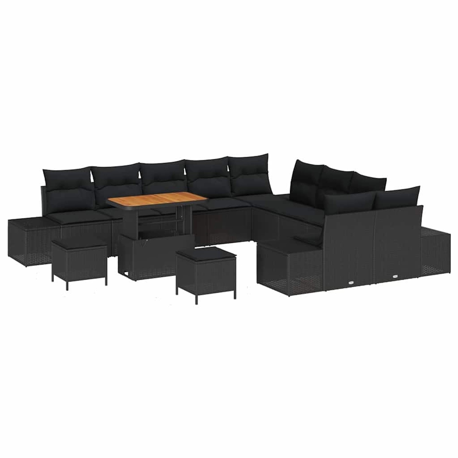 vidaXL Garten-Sofa-Set mit Kissen 13-Tlg Schwarz Poly Rattan 3362844 günstig online kaufen