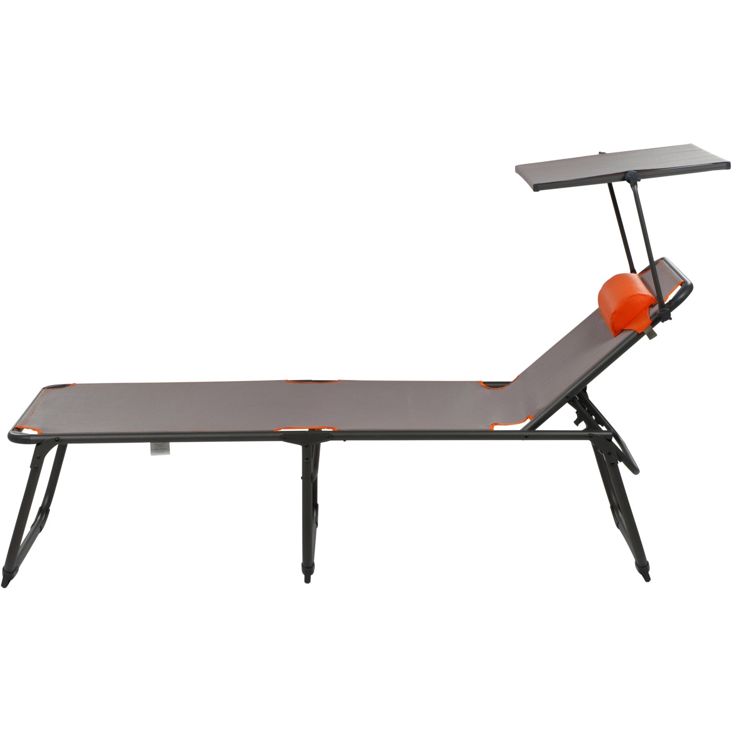 Graue Portal Campingliege Kevin XXL mit Sonnendach und Nackenpolster für Camping & Outdoor.