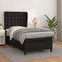 Schwarzes Boxspringbett (100x200 cm) mit Kunstlederbezug und Matratze für erholsamen Schlaf.