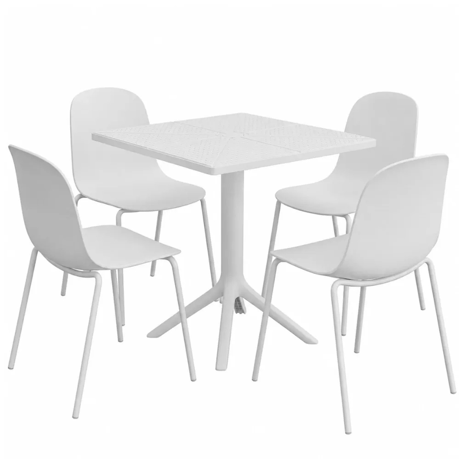 DELUKE Gartenmöbel-Set IDA mit 4 Stühlen 166x162x85cm Kunststoff Weiß Balkonset Gartenset Tisch mit Stühlen Bistroset Outdoor