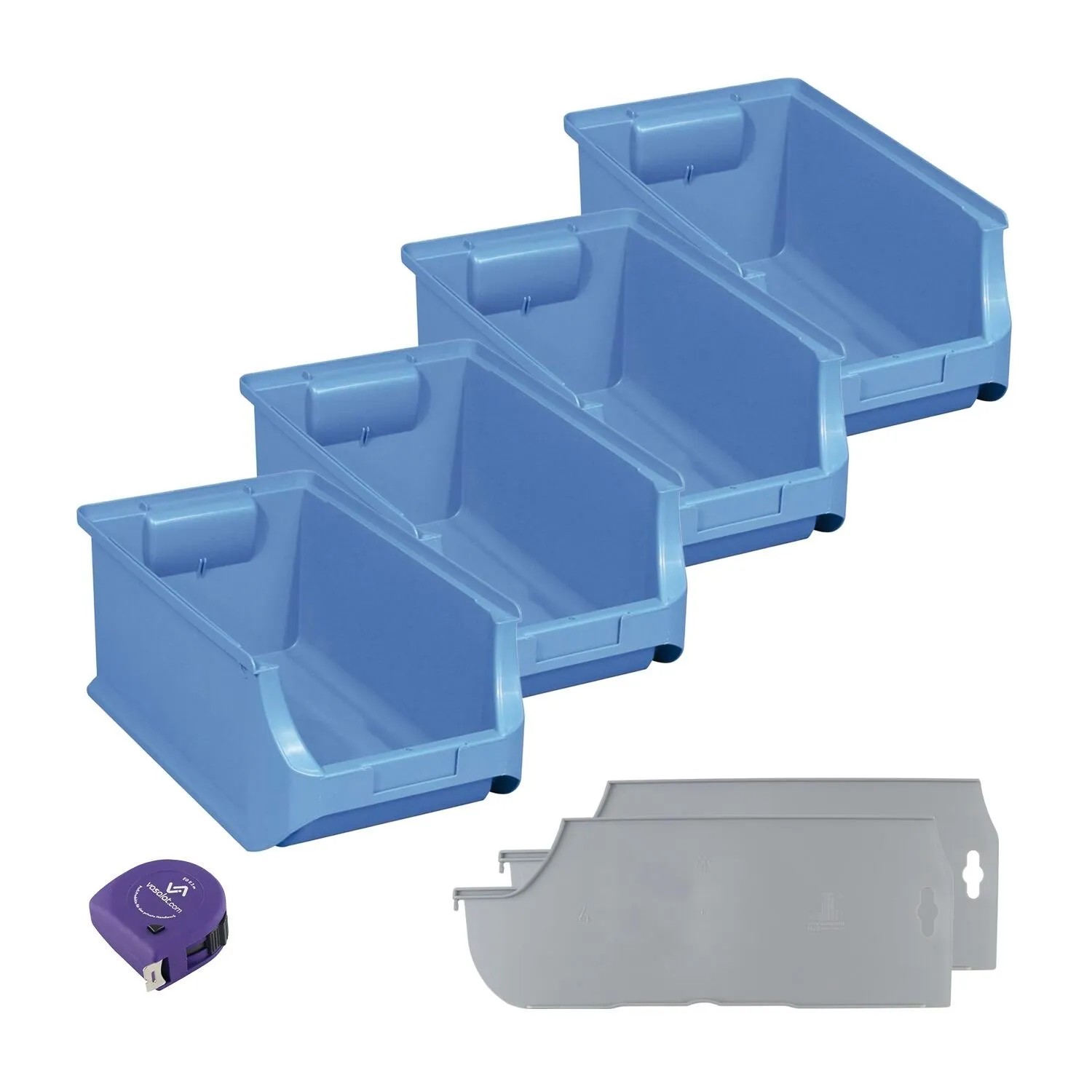 vasalat Set Stapelboxen Größe 4 355x205x150 mm Blau mit Trennsteg 4 Stück