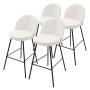 Vier beige Barhocker, 75 cm hoch, mit Stoffbezug und schwarzem Stahlgestell. Modernes Design im 4er Set.