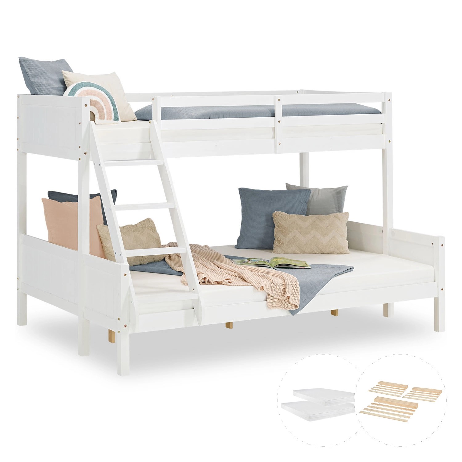 Homestyle4u Etagenbett 90x200 und 140x200 in Weiß mit Lattenrost und 2 Matr günstig online kaufen