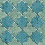 Grafik Tapete in Blau, Grün und Beige mit geometrischem Muster. Dekorative Vliestapete für Wohnräume.