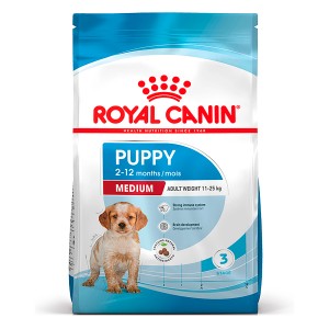 Royal Canin Medium Puppy Trockenfutter für Welpen mittelgroßer Rassen, Futtersack.