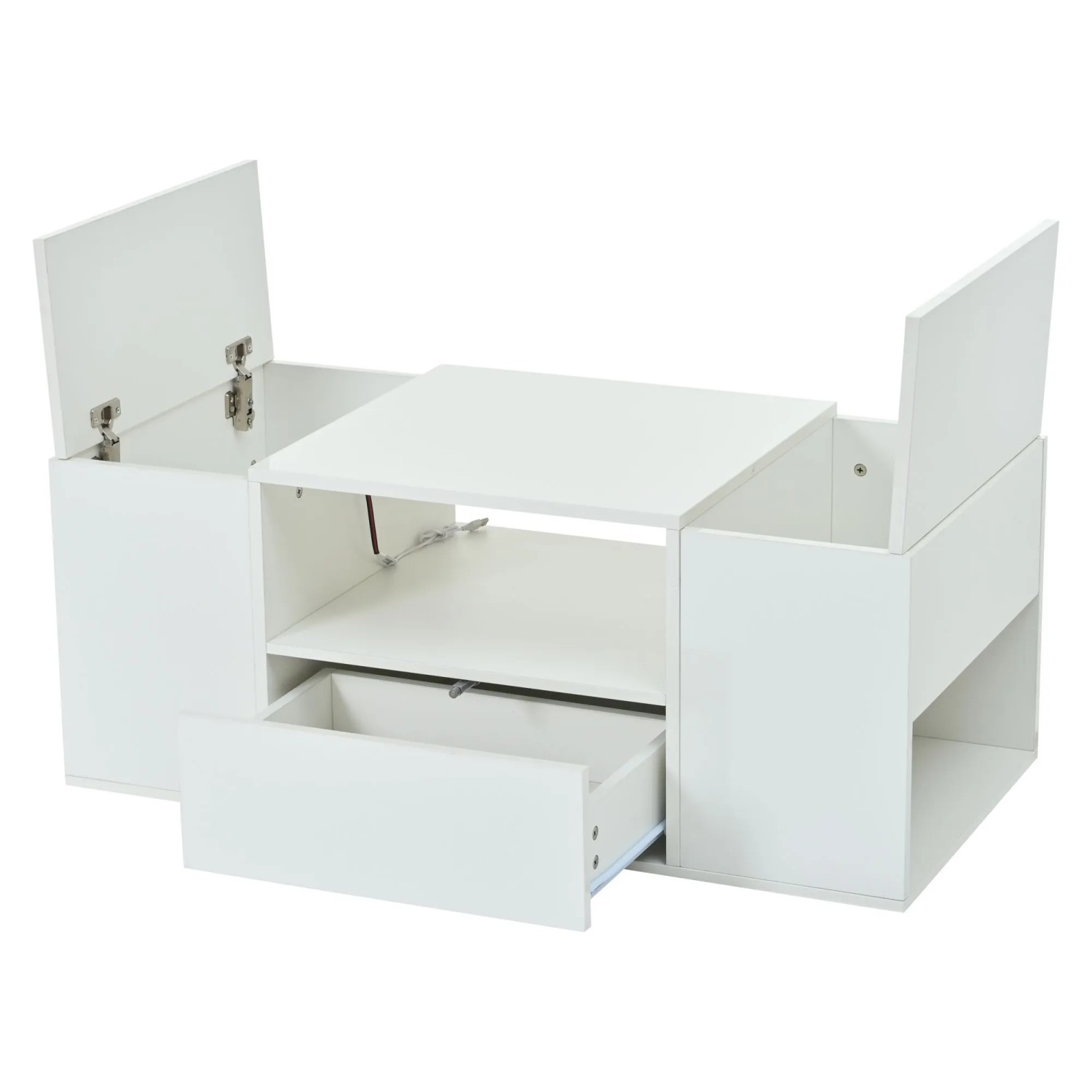 okwish Couchtisch mit LED Beleuchtung Schublade Stauraum Wohnzimmer 100x50x40cm Weiß