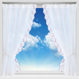 Arsvita Gardinenset, weinrot mit Blumenmuster, Satin, 140x120cm. Transparenter Fenstervorhang mit Stangendurchzug.