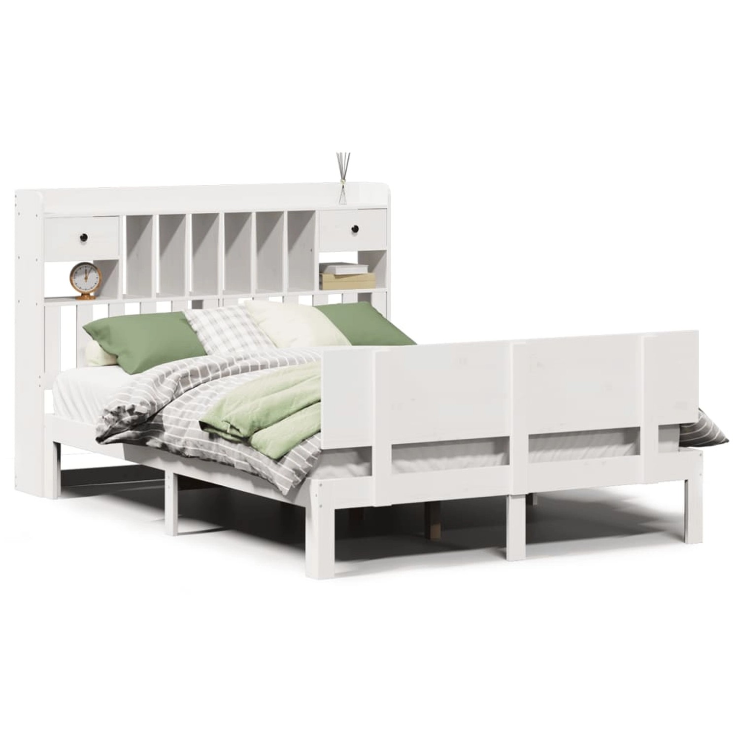 vidaXL Massivholzbett mit Regal ohne Matratze Weiß 150x200 cm Kiefer 332269 günstig online kaufen