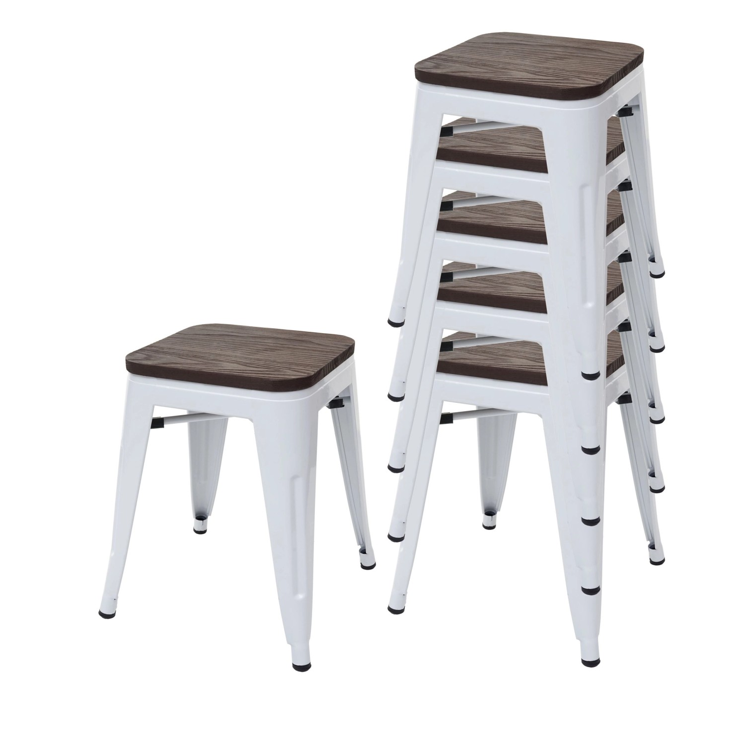 PROREGAL 6er-Set Hocker Inkl. Holz-Sitzfläche Metall Industriedesign Stapel günstig online kaufen