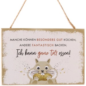 MDF-Schild Hamster (10x15cm) mit Spruch: "Ich kann ganz toll essen!". Gartendeko für Küche/Esszimmer.