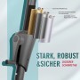 Detailaufnahme Sonnenschirm Sekey: Metallstange, pulverbeschichteter Rahmen, dicker Schirmstab für Stabilität.