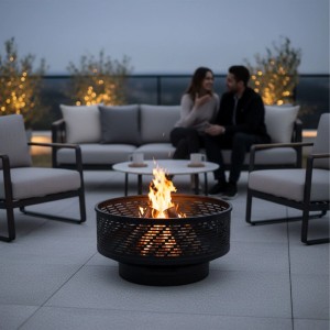 Relaxdays Feuerschale Stahl Schwarz mit Deckel Grillrost Wasserdicht 38 cm x 66 cm 10 kg