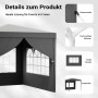 Grauer Toboli Pavillon 3x3m mit großen Fenstern, anpassbaren Seitenwänden. Gartenpavillon & Partyzelt mit Sonnenschutz.