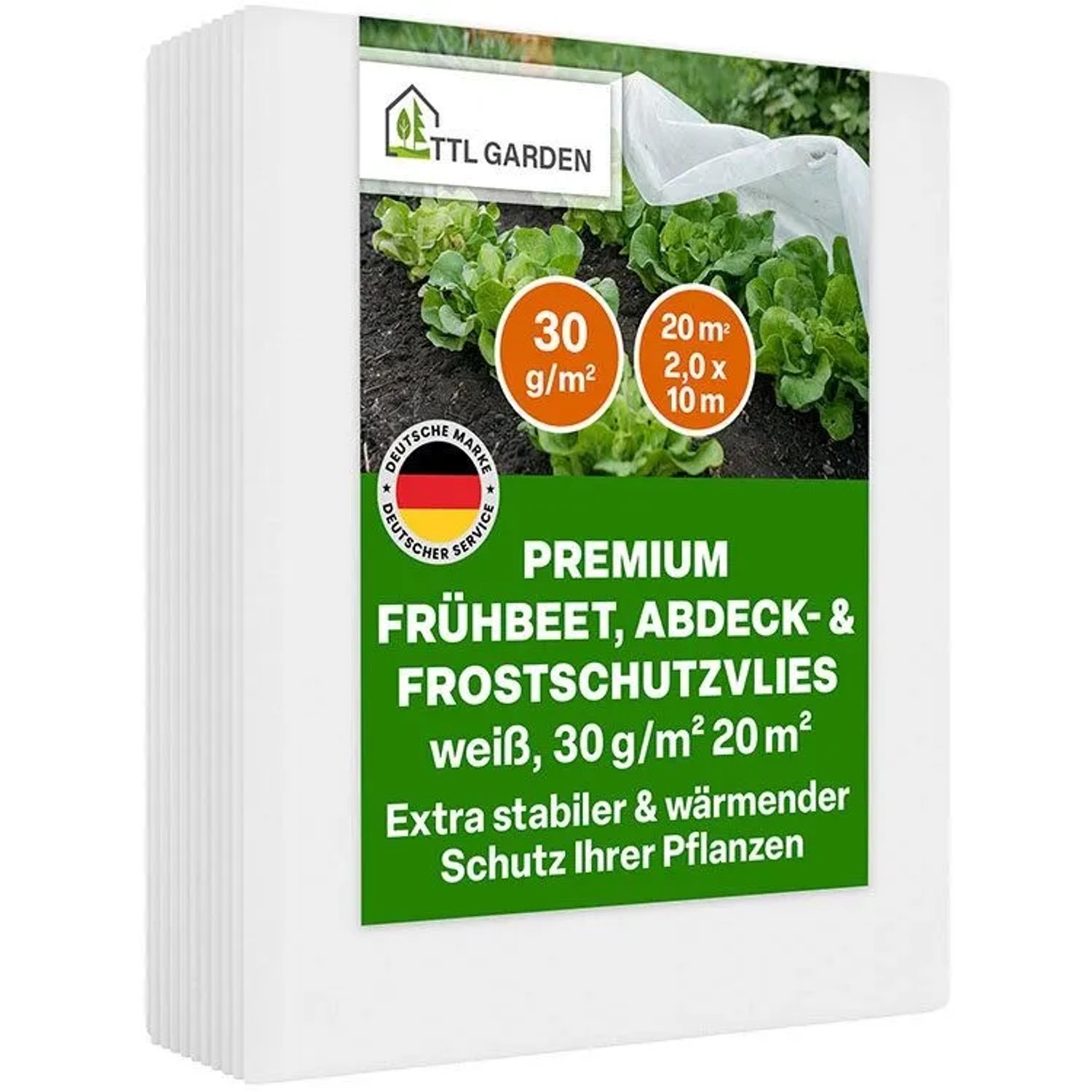 TTL GARDEN Frühbeetvlies Premium 30 g/m² 2 x 10 m Wintervlies Frostschutzvlies Abdeckvlies Wachstumsvlies Pflanzenschutz Weiß