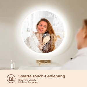 Runder Emke Badspiegel 50cm mit LED-Beleuchtung und Touch-Funktion im Badezimmer.