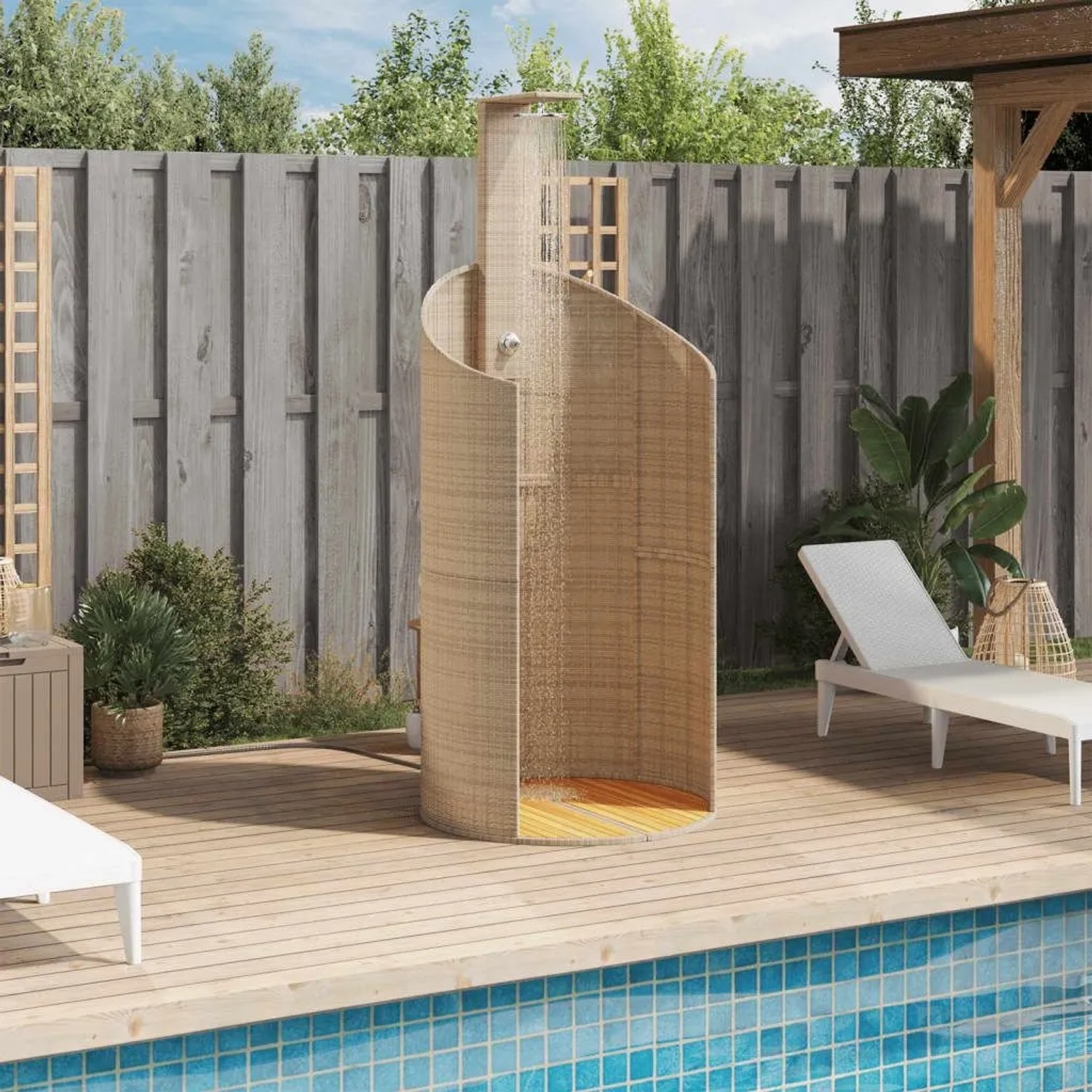 vidaXL Gartendusche Beige 100x100x241,5 cm Poly Rattan Akazienholz 368214_3