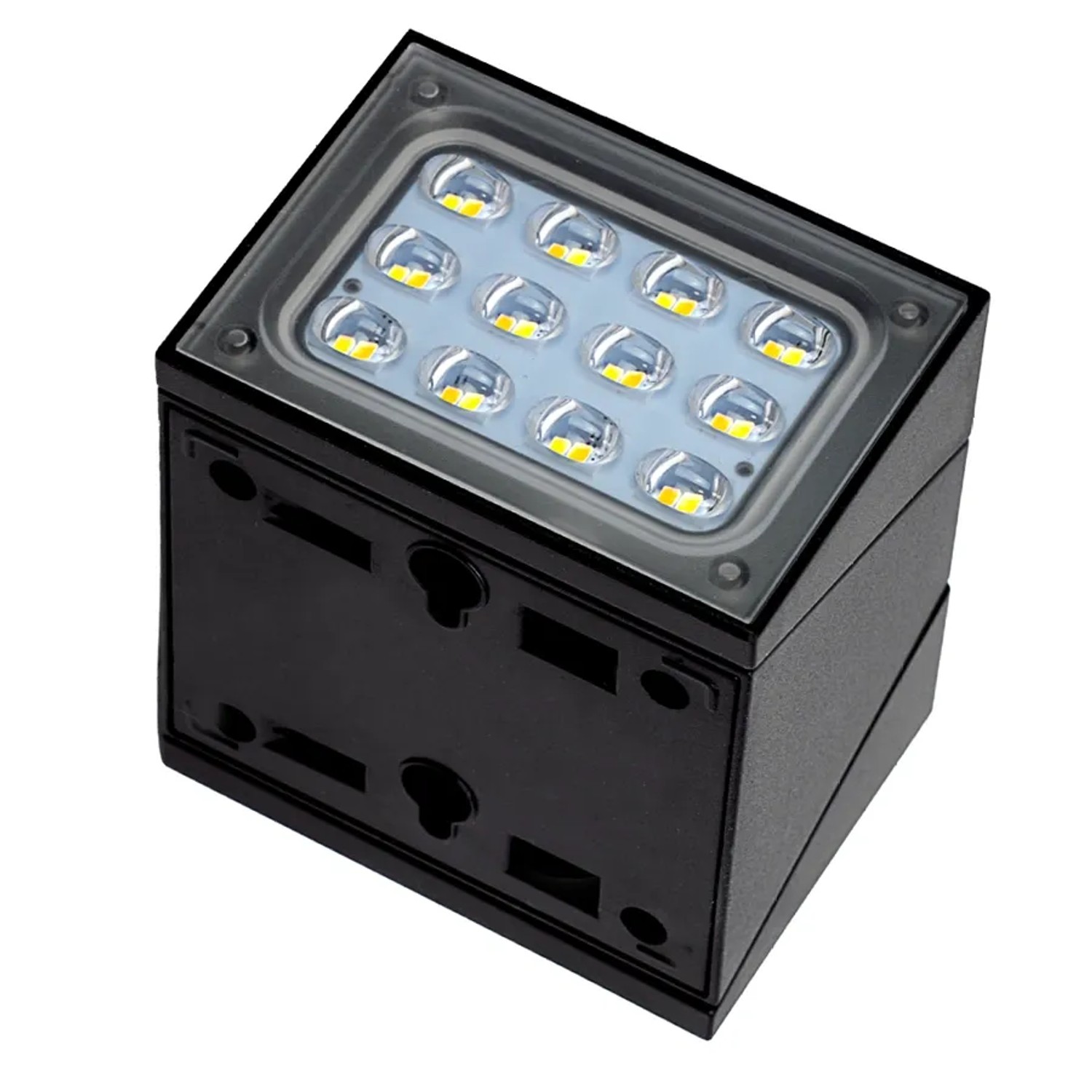 Schwarze LUXULA Solar Wandleuchte mit LED und Bewegungsmelder für den Außenbereich.