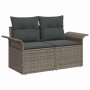 Graues 7-tlg. vidaXL Garten-Sofa-Set aus Poly Rattan mit Kissen und Stauraum.
