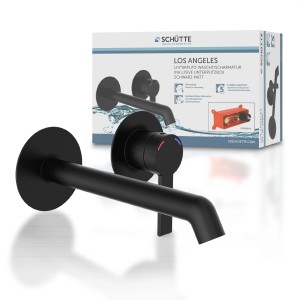 Schütte Waschtischarmatur Los Angeles, mattschwarz für Wandmontage mit Unterputzbox.