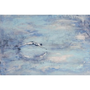 Erismann Fototapete Freisprung Blau mit Frau im Sprung, 4,0x2,7m. Guido Maria Kretschmer Design.