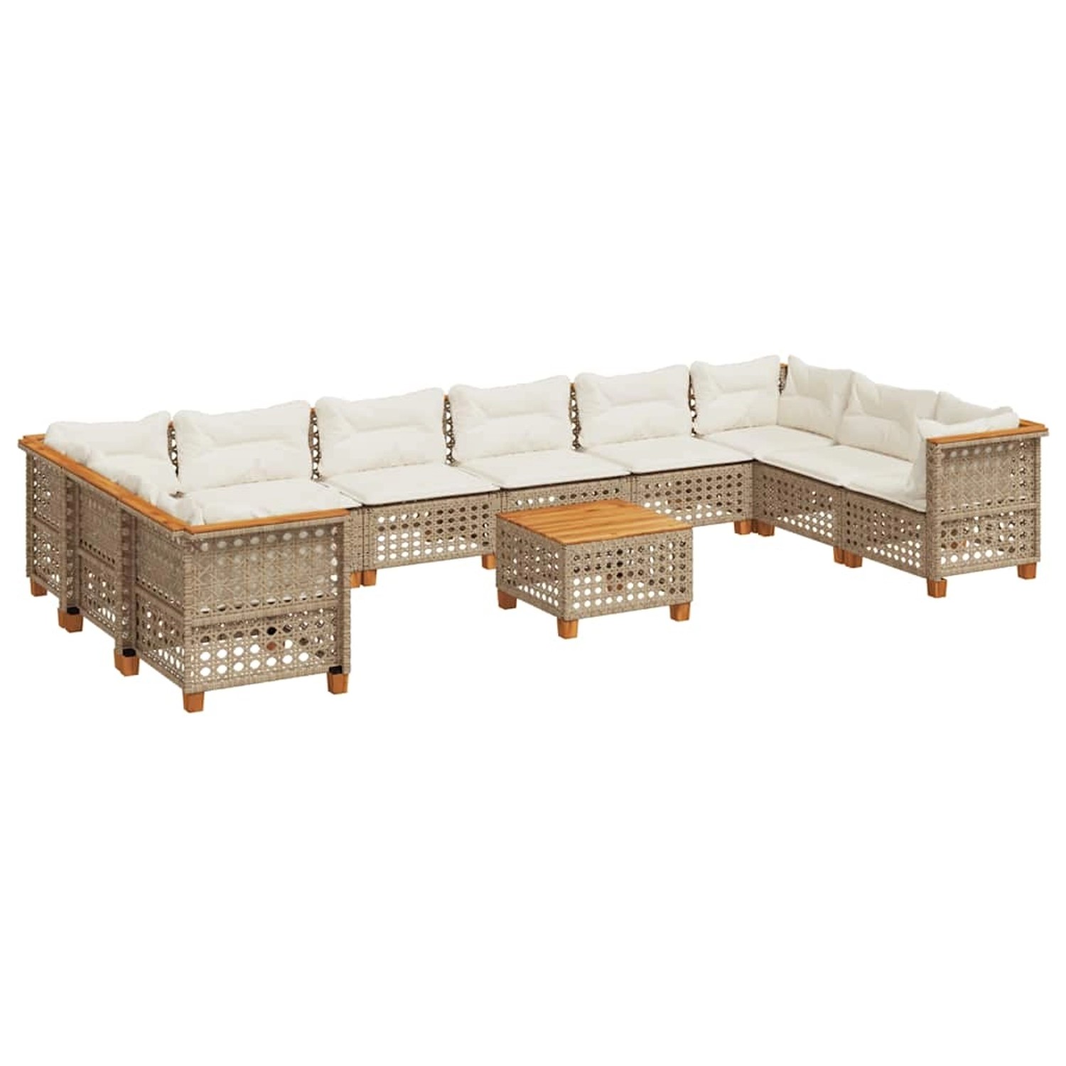 vidaXL 11-Tlg Garten-Sofagarnitur mit Kissen Beige Poly Rattan 3262030