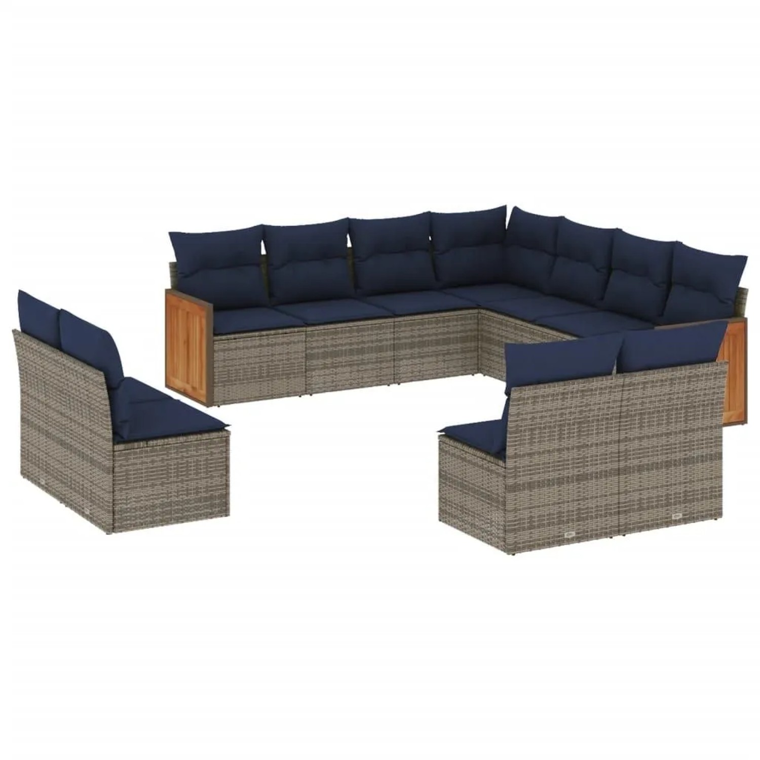 vidaXL 11-Tlg Gartensofa-Set mit Kissen Grau Polyrattan 3227769 günstig online kaufen