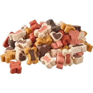 Primox Trainingssnack Mix 500g: Getrocknete Hunde-Snacks in Knochen-, Herz- und Bärenform.