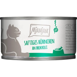 MjAMjAM Katzen-Nassfutter Saftiges Hühnchen mit Brokkoli, 100g Dose.