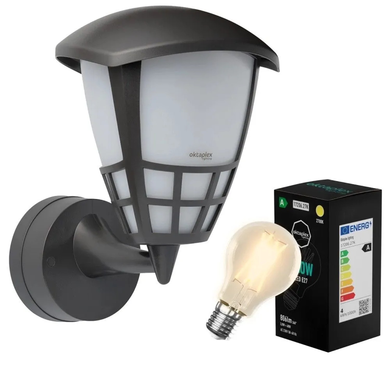 Oktaplex Bel Außenleuchte Anthrazit inkl. 1x E27 Glow 3,8W 806lm 2700K - Klasse A