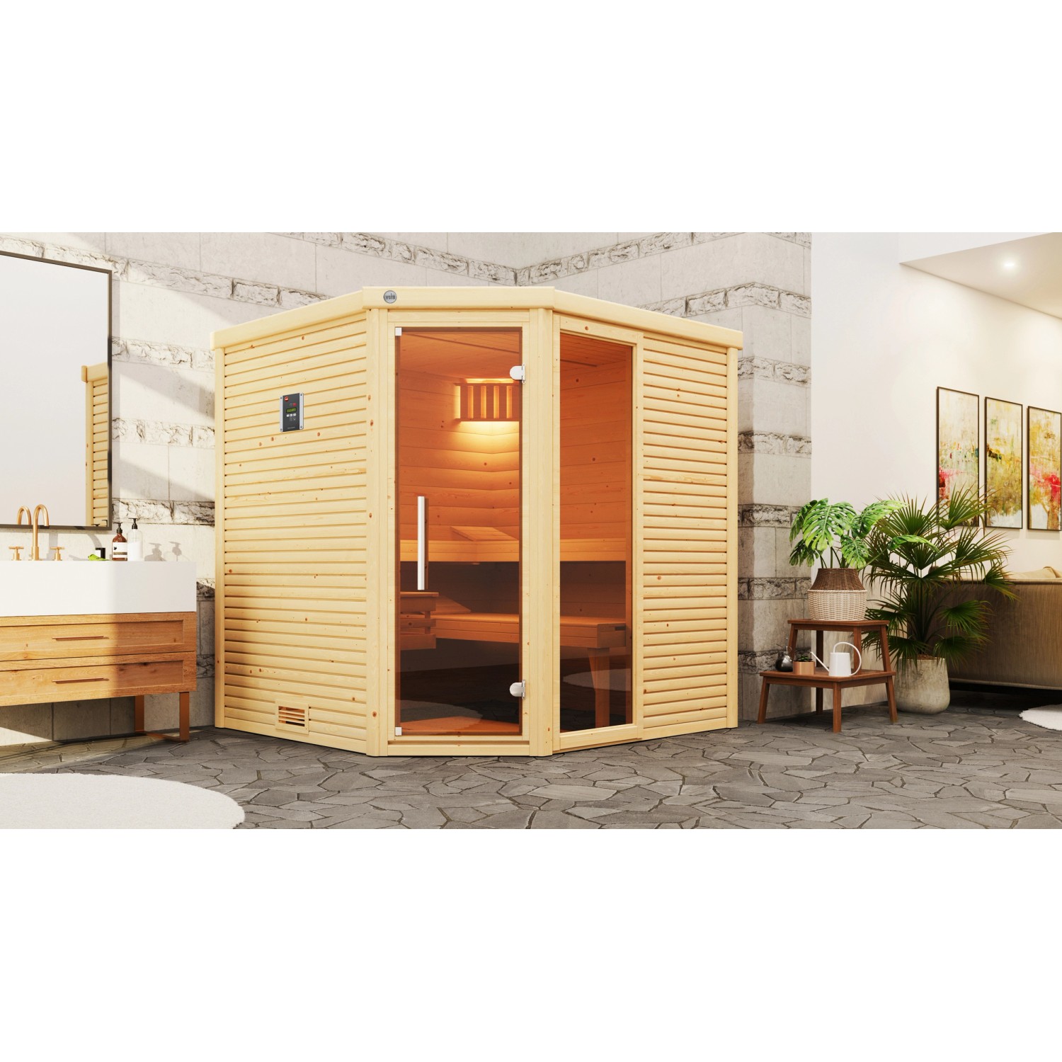 Weka Designsauna Cubilis 2 Rundumsorglospaket 9 kW Kompakt Saunaleuchtenset günstig online kaufen