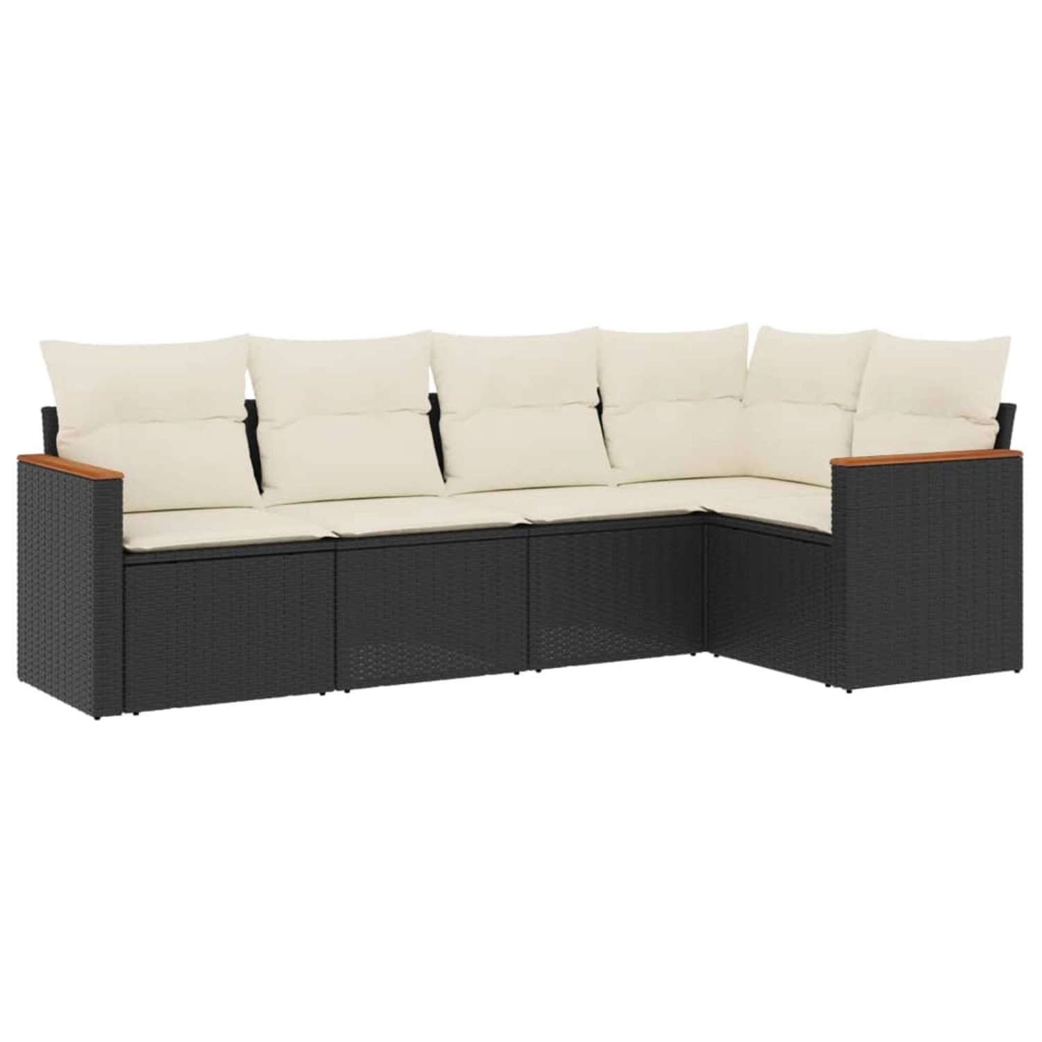 vidaXL 5-Tlg Garten-Sofagarnitur mit Kissen Schwarz Poly Rattan 3225944
