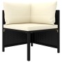 Schwarzes 7-tlg. vidaXL Garten-Lounge-Set aus Rattan mit cremeweißen Kissen.