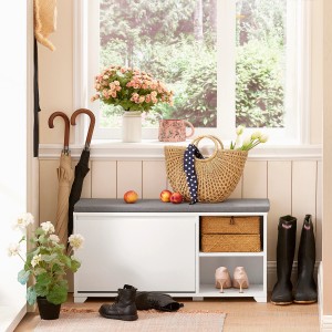 SoBuy Schuhkipper mit 1 Klappe und 2 Offenen Fächern MDF Weiß FSR119-W