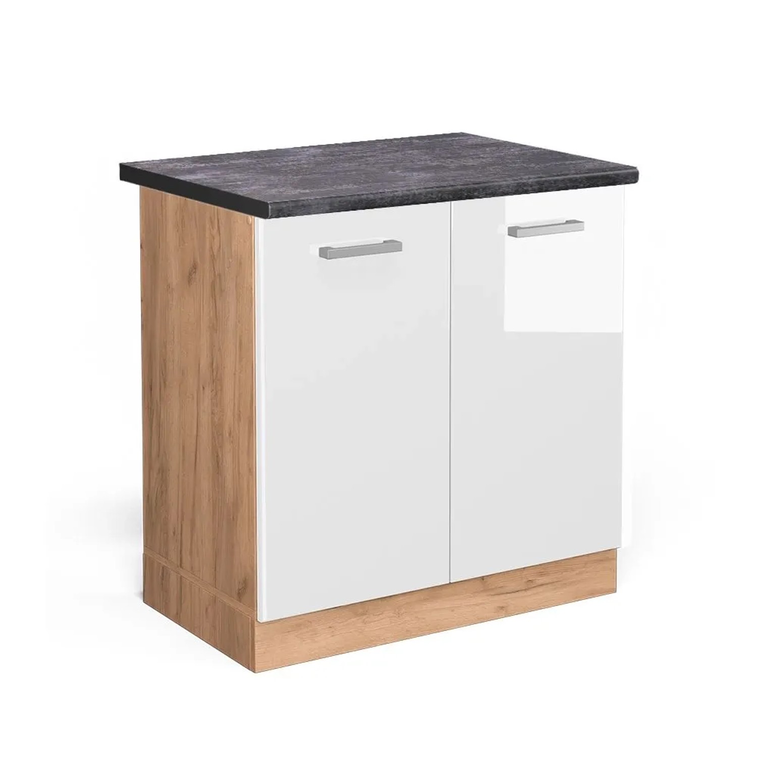 Vicco Spülenunterschrank R-Line Weiß Hochglanz Goldkraft Eiche 80 cm AP Anthrazit