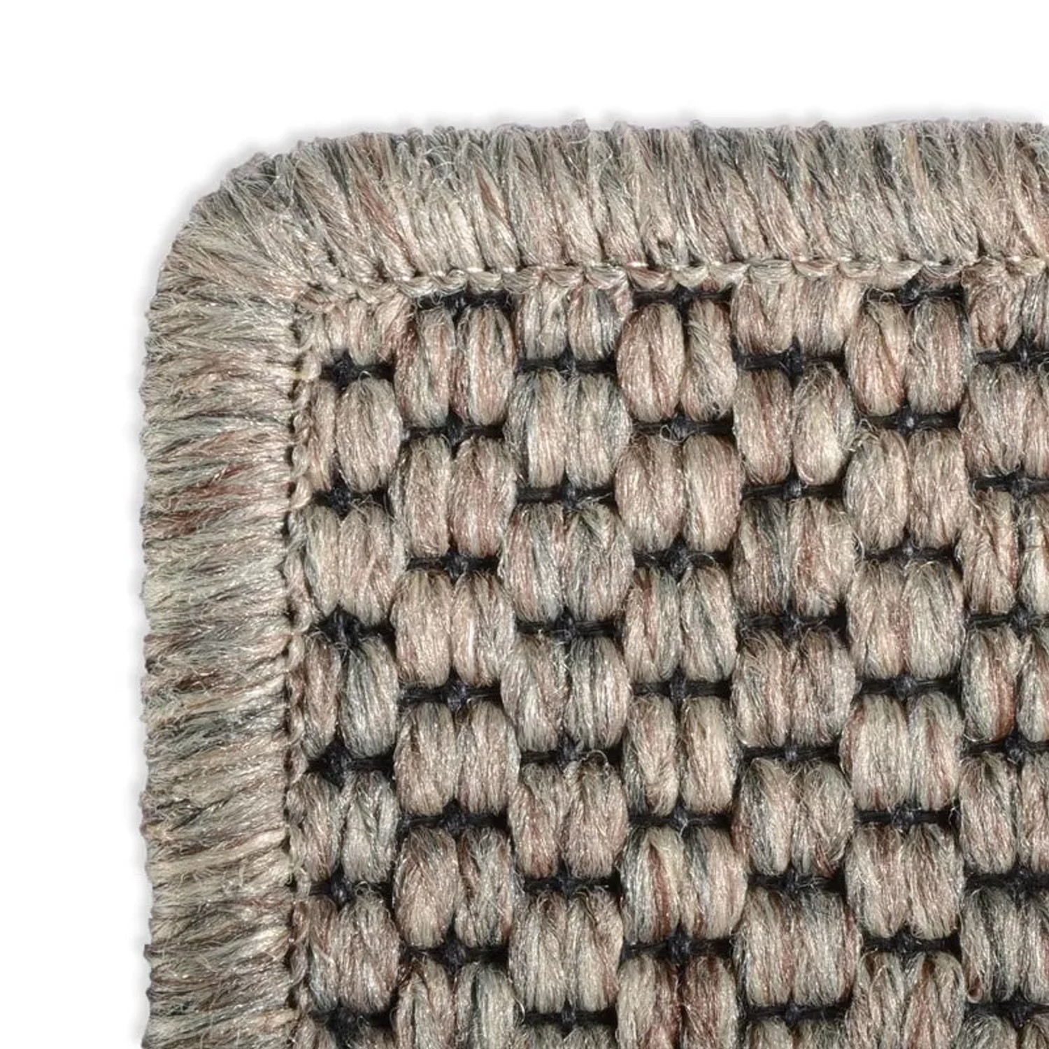 Detailaufnahme: KARAT Teppich Kalkutta in Sisaloptik Taupe, gekettelter Rand, robuste Textur.