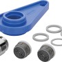 6-teiliges Wasserspar-Set mit verchromter Mischdüse M24, inklusive Montageschlüssel und Dichtungen.