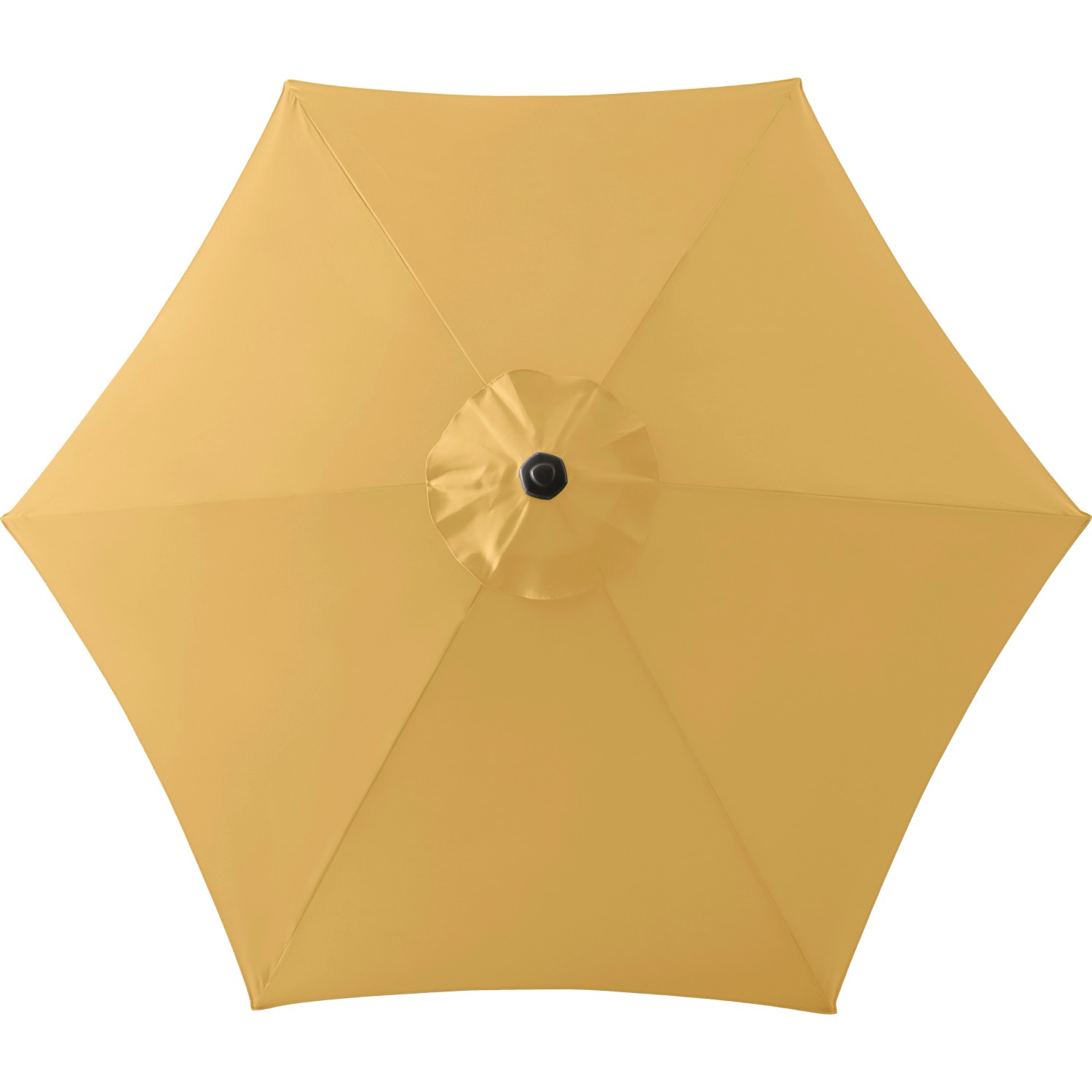 Gelber Marktschirm (Ø 300 cm) mit Kurbelmechanik, Ansicht von oben.