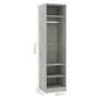 Schmaler, grauer Kleiderschrank (50x50x200 cm) mit Fächern und Kleiderstange.