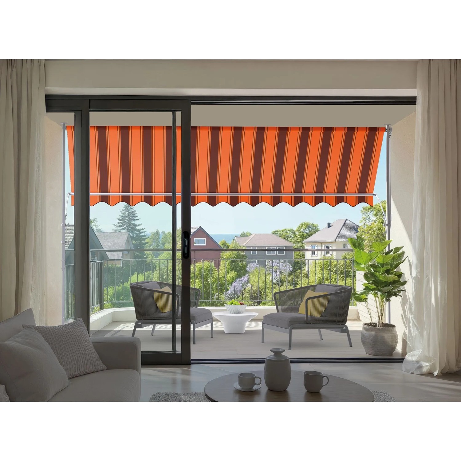Spettmann Fallarmmarkise Line Weiß 400 cm x 150 cm Orange-Braun